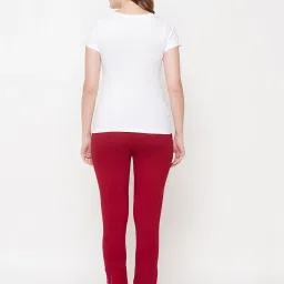 Clovia White & Maroon Graphic Print T-Shirt with Pyjamas image 2