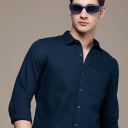 WROGN Pure Cotton Self Design Slim Fit Textured Casual Shirt-picture-17