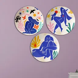 THE QUIRKY HOME 3Pcs White & Blue Printed Ceramic Premium Decorative Wall Decors-image-12