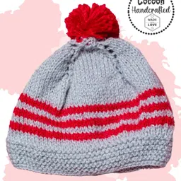 COCOON ORGANICS Handcrafted Soft And Warm Striped Design Bobble Cap - Grey image 1