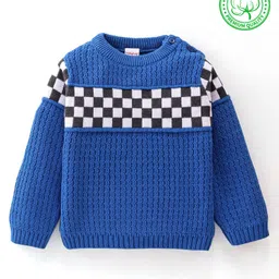 Babyhug Knitted Full Sleeves Checks Sweater - Blue-picture-27