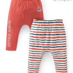 Babyoye 100% Cotton with Eco Jiva Finish Full Length Striped Diaper Pants Pack of 2 - Red & White-picture-20