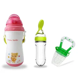 Chinmay Kids Soft Straw Feeding Sipper Anti Spill for Kids With Fruit Feeder And Soother - Made of Food-Grade Material, 100% free of BPA (Pink-Green-Green)-picture-37