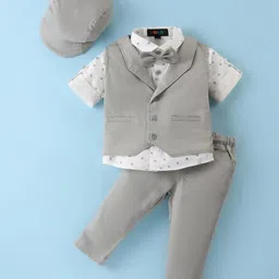 Robo Fry Lyra Knit Full Sleeves Printed 3 Piece Party Suit with Hat & Bow- Grey & White-picture-14