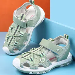 Cute Walk by Babyhug Sandals with Heart Applique & Velcro Closure - Green image 1