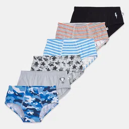 Plan B Cotton Elastane Pack Of 6 Striped & Camouflage Printed Briefs - Grey Black Blue & Orange-picture-25