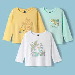 kookie kids india Kookie Kids Single Jersey Knit Full Sleeves T-Shirts With Tropical Prints Pack of 3 - Yellow & White-picture-10