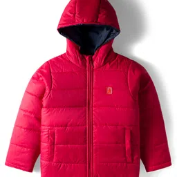 Pine Kids Woven Full Sleeves Solid Hooded Padded Jacket - Red image 1