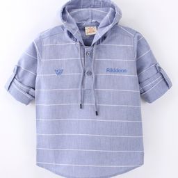 Rikidoos Full Sleeves Striped Hooded Shirt - Light Blue-picture-42