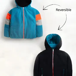 Cherry Crumble By Nitt Hyman Woven Full Sleeves Colour Blocked Light Winter Hooded Reversible Jacket - Multicolor-picture-24