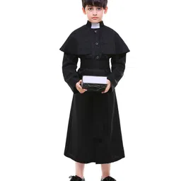 Little Surprise Box Blended Halloween Theme Half Sleeves Priest Costume Set - Black-image-69