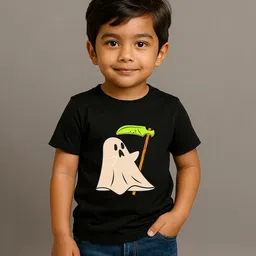 BLUSHES 100% Cotton Knit Halloween Theme Half Sleeves Cute Ghost Printed Tee - Black-picture-21