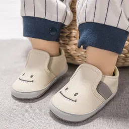 Neska Moda Face Embroidered Slip On Booties - Beige-picture-18