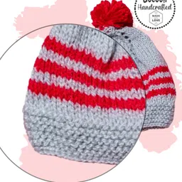 COCOON ORGANICS Handcrafted Soft And Warm Striped Design Bobble Cap - Grey image 2