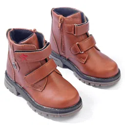 Cute Walk by Babyhug Solid Winter Boots With Velcro Closure- Tan image 2