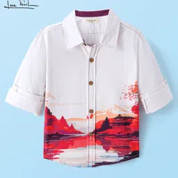 arias by lara dutta Arias Cotton Poplin Woven Full Sleeves Front & Back Printed Shirt - Off White image 2