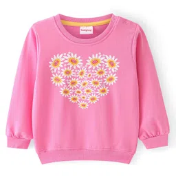 Babyhug Cotton Knit Full Sleeves Sweatshirt with Floral Heart Print - Pink image 2