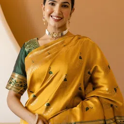 KALINI Yellow Silk Blend Woven Design Sarees image 2