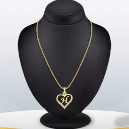 Lila Gold-Plated CZ Studded Stainless Steel Alphabet 'H' Heart Shaped Pendant With Chain image 3