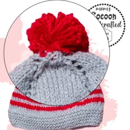 COCOON ORGANICS Handcrafted Soft And Warm Striped Design Bobble Cap - Grey image 3