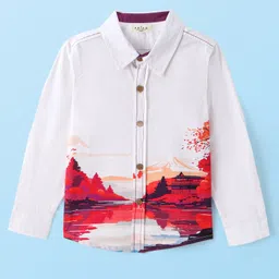 arias by lara dutta Arias Cotton Poplin Woven Full Sleeves Front & Back Printed Shirt - Off White image 3