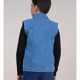 Kiddopanti Sleeveless Patch Detailed Denim Jacket - Light Blue image 4