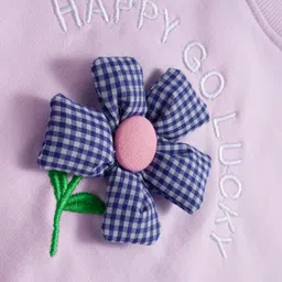 Mark & Mia Terry Knit Full Sleeves Sweatshirt with Floral Applique & Frill Detailing - Purple image 3