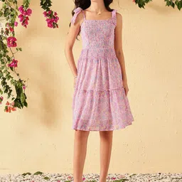 D 'VESH Floral Printed Smocked Tiered Fit & Flare Dress-picture-30