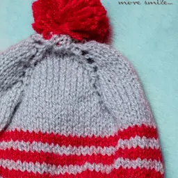 COCOON ORGANICS Handcrafted Soft And Warm Striped Design Bobble Cap - Grey image 4