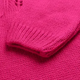 Babyhug Knit Full Sleeves Woollen Dress With Frill Detailing - Fuchsia image 4