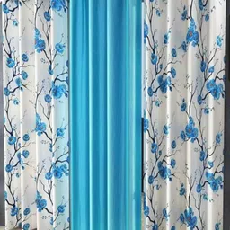 Galaxy Home Decor Blue & White Floral Printed 3 Pieces Door Curtain-picture-16