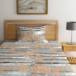 Myntra Elegant Homes Beige & White Printed 300 TC Single Bedsheet Set 2.20 m x 1.50 m image 3