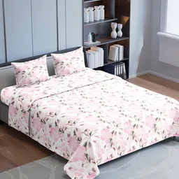 Synergized Cotton White & Pink Floral Cotton 180 TC King Bedsheet Set - 2.74 m x 2.74 m-image-35