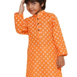 AJ Dezines Kids Orange Printed Full Sleeves Kurta image 1