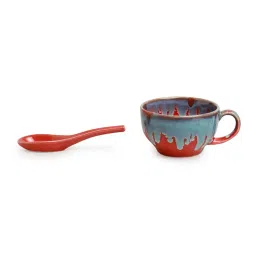 ExclusiveLane Reef Red & Blue Ceramic Soup Bowl (0.25 L) with Spoon - Set of 4 image 4