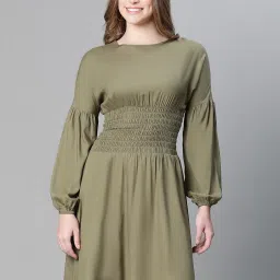 Oxolloxo Khaki Fit & Flare Dress image 1