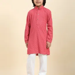 Pro-Ethic Style Developer Kids Pink & White Embellished Full Sleeves Kurta with Pyjamas image 1
