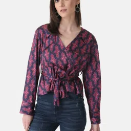 Kazo Printed Wrap Tie Knot Top image 1
