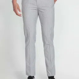 Arrow Light Grey Regular Fit Check Flat Front Trousers image 1