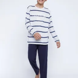 Lil Tomatoes Kids Grey & Navy Striped Full Sleeves T-Shirt with Pyjamas image 1
