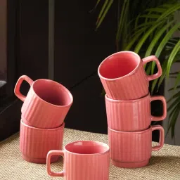 ExclusiveLane Coral Reef Tea Cups In Ceramic (Set Of 6, Hand Glazed Studio Pottery, Carmine Red) image 1