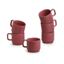 ExclusiveLane Coral Reef Tea Cups In Ceramic (Set Of 6, Hand Glazed Studio Pottery, Carmine Red) image 2
