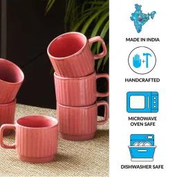 ExclusiveLane Coral Reef Tea Cups In Ceramic (Set Of 6, Hand Glazed Studio Pottery, Carmine Red) image 5