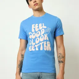 Lee Blue Cotton Regular Fit Printed T-Shirt image 1