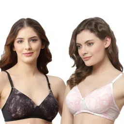 Cukoo Pink & Black Printed Full Coverage Non-Wired Bra - Pack of 2 image 1