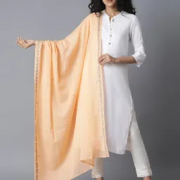 W Beige Cotton Embroidered Dupatta image 1