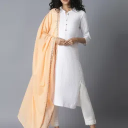 W Beige Cotton Embroidered Dupatta image 2