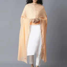 W Beige Cotton Embroidered Dupatta image 3