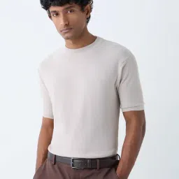 WES Formals by Westside Beige Solid Slim-Fit T-Shirt-image-99