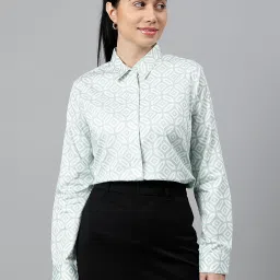 Hancock Light Green & White Cotton Printed Shirt image 1